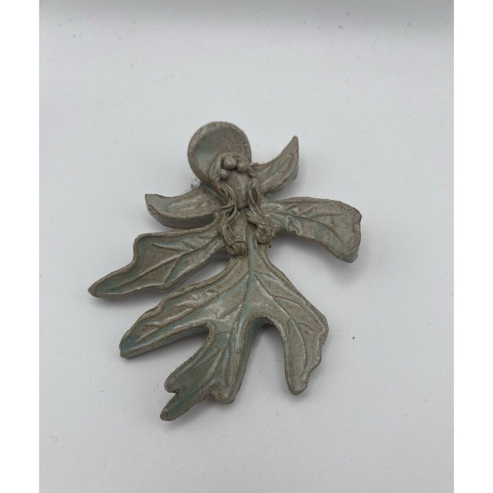 Handmade Studio Pottery Ceramic Fairy Leaf Tree Topper Ornament Blue Gray Glaze